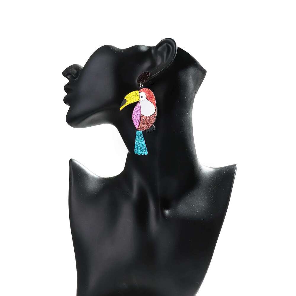 Lovely Glitter Acrylic Spliced Parrot Dangle For Women Creative Colorful Animal Birds Earrings 2024 Trend Jewelry