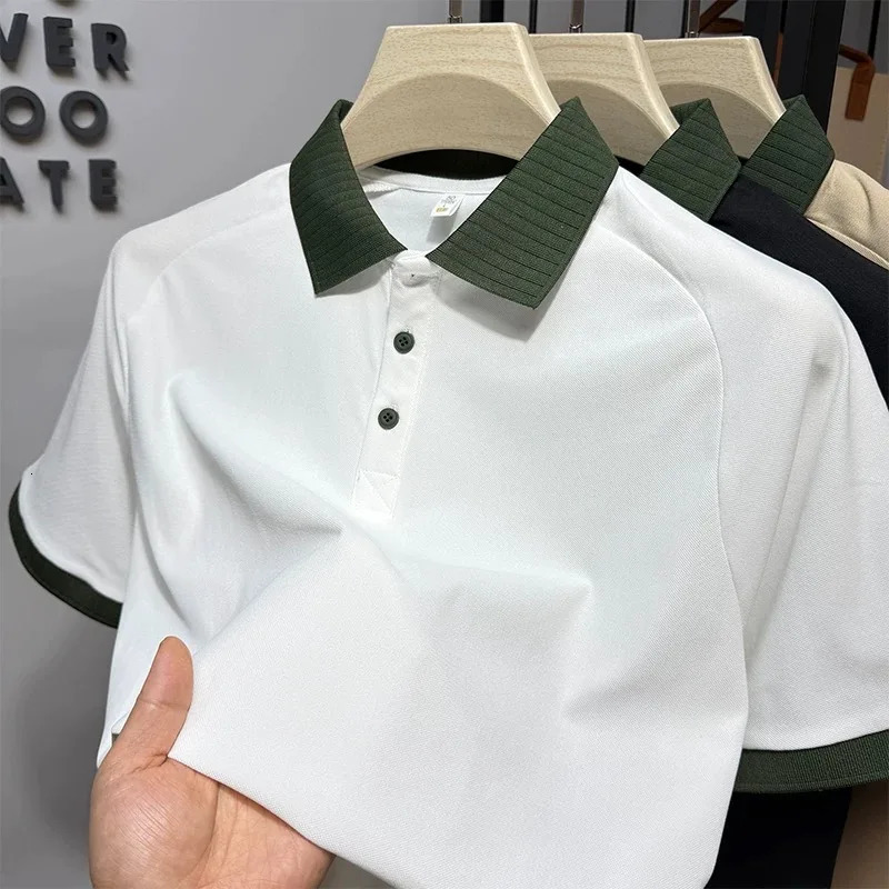 Light High end Color Collar Short sleeved Polo Shirt Summer Trend Young Korean Casual T-shirt Fashion Mens Wear 250428