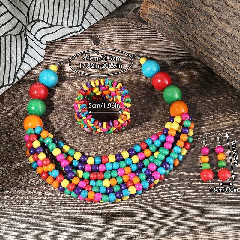 New Arrival 1Set African Multi-Layer Wooden Beads Necklace Earrings Jewelry Sets For Women Wedding Dress Jewelry Gifts