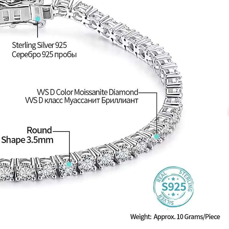 Moissanite Tennis Bracelet Pass Diamond Tester Lab Diamond Women Girl Jewelry 925 Sterling Silver Classic 2mm-6.5mm Hiphop 5mm