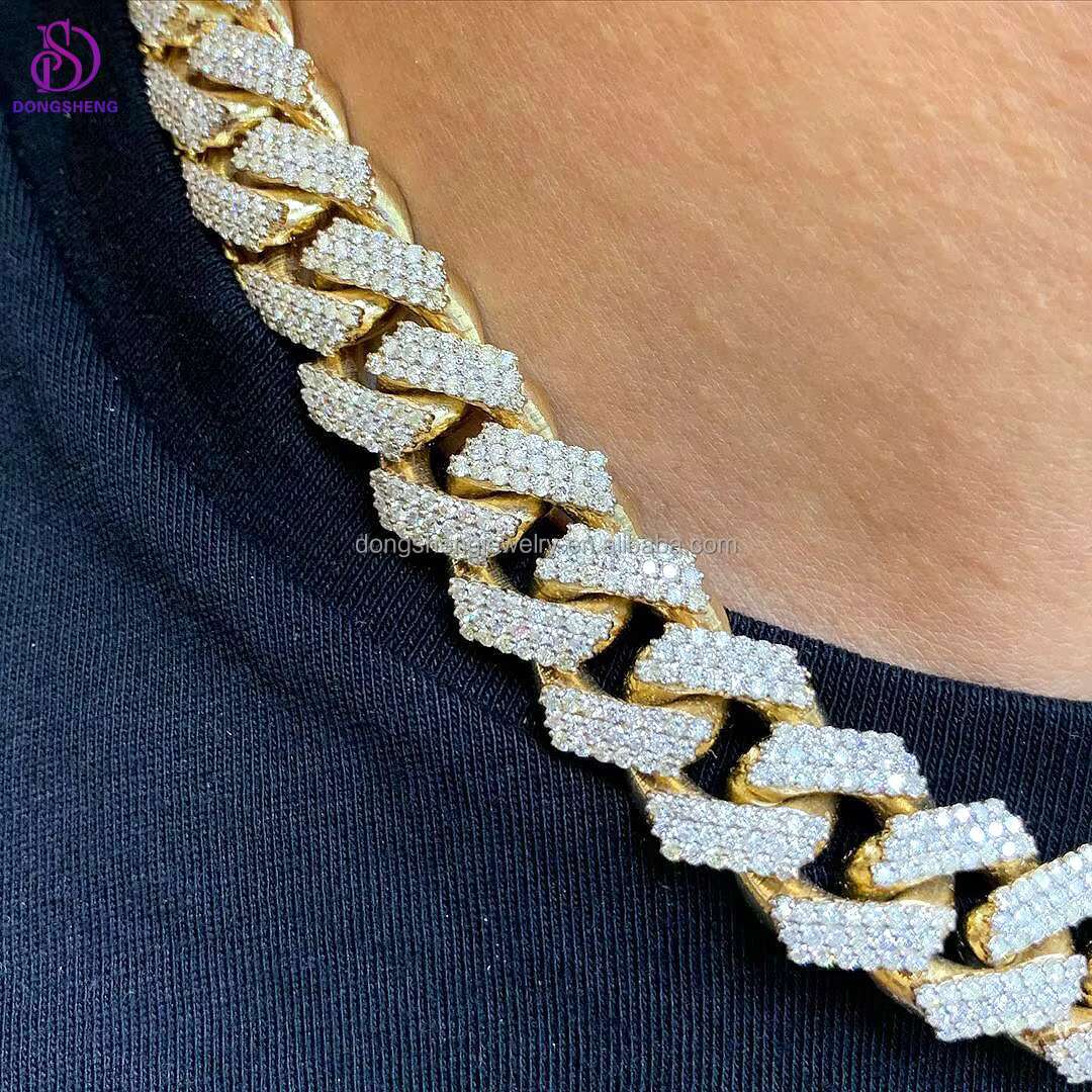 Hip Hop Jewelry Luxury Cuban Necklace Cuban Link Necklace Vvs Diamond Moissanite Cuban Chain 10m 12m 15m18mm 925silver 14K 18k