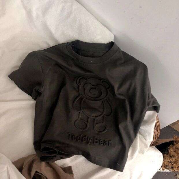 Boys T-Shirt, Printed Teddy Bear, Children's Three-Dimensional Soft Cotton, Summer Short Sleeved T-Shirt, Girls And Babies Casual Top, Bottom Lay