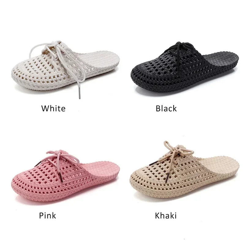 Womens flip slippers womens sandals fashionable hollow breathable beach shoes lace shoelaces womens slippers 250430