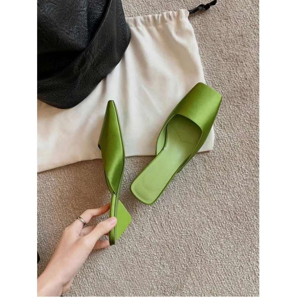 Brand Slippers Fashion Square Head Sandals Elegant Half Drag Single Luxurious Simplicity Outdoor Women's Mule Shoes