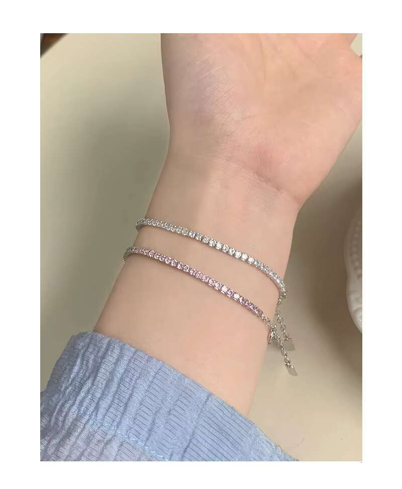 Fashion Jewelry 925 Sterling Silver Tennis Bracelets Full Diamond About 2MM White pink Zircon Bracelets for Women