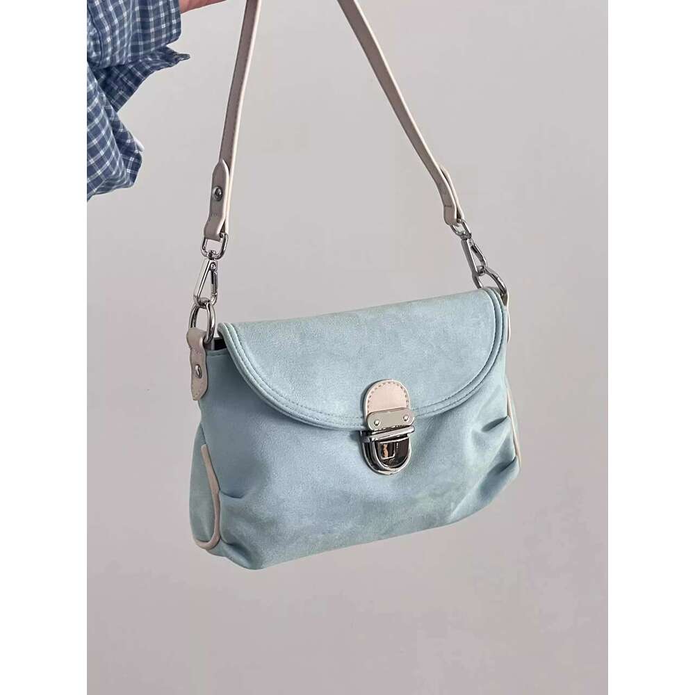 2025 new cool shoulder niche imitation suede underarm women's mint blue-green crossbody bag women