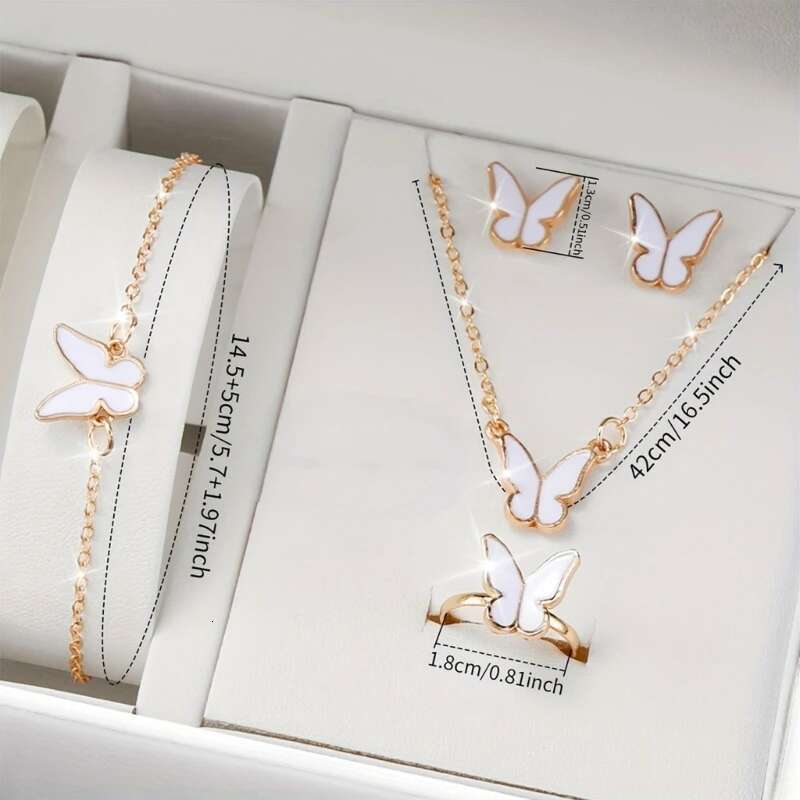 Butterfly Jewelry Set (Without Box)Women Watches Female Leather Watch Rings Necklace Earrings Bracelet Wedding Gift