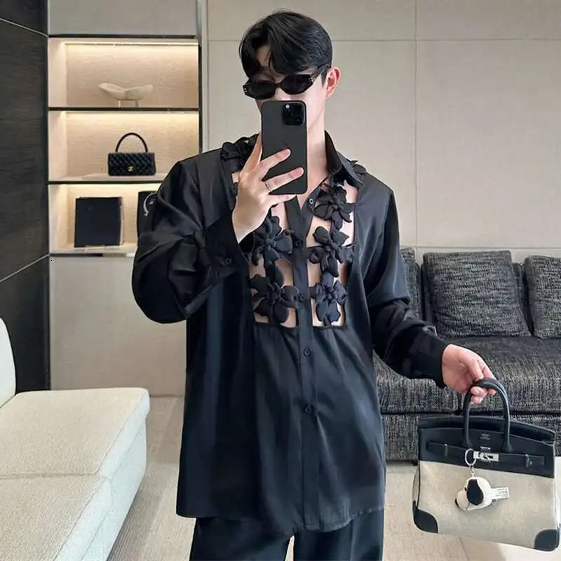LUZHEN personalized hollow long sleeved mens loose and handsome casual top JY1050 250427
