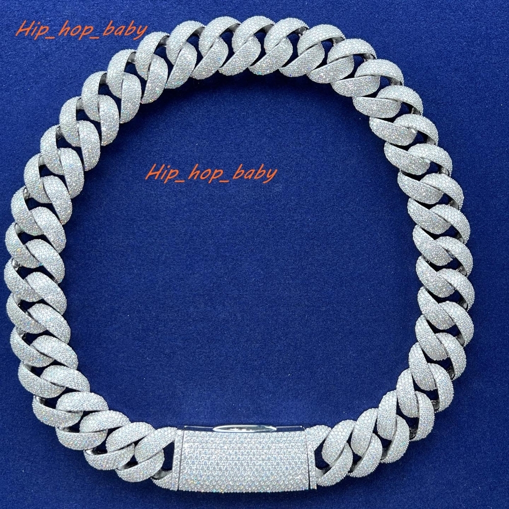 Luxury Miami Cuban Link Chain 18mm 20mm Hiphop 925 Sterling Silver Iced Out VVS Moissanite Cuban Link Chain