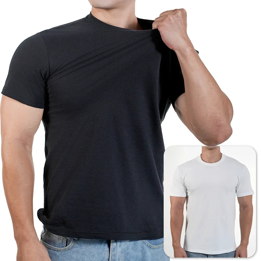 Black and white mens Tshirt cotton short sleeved sports gym running fitness Plus size top staff collar casual 250530