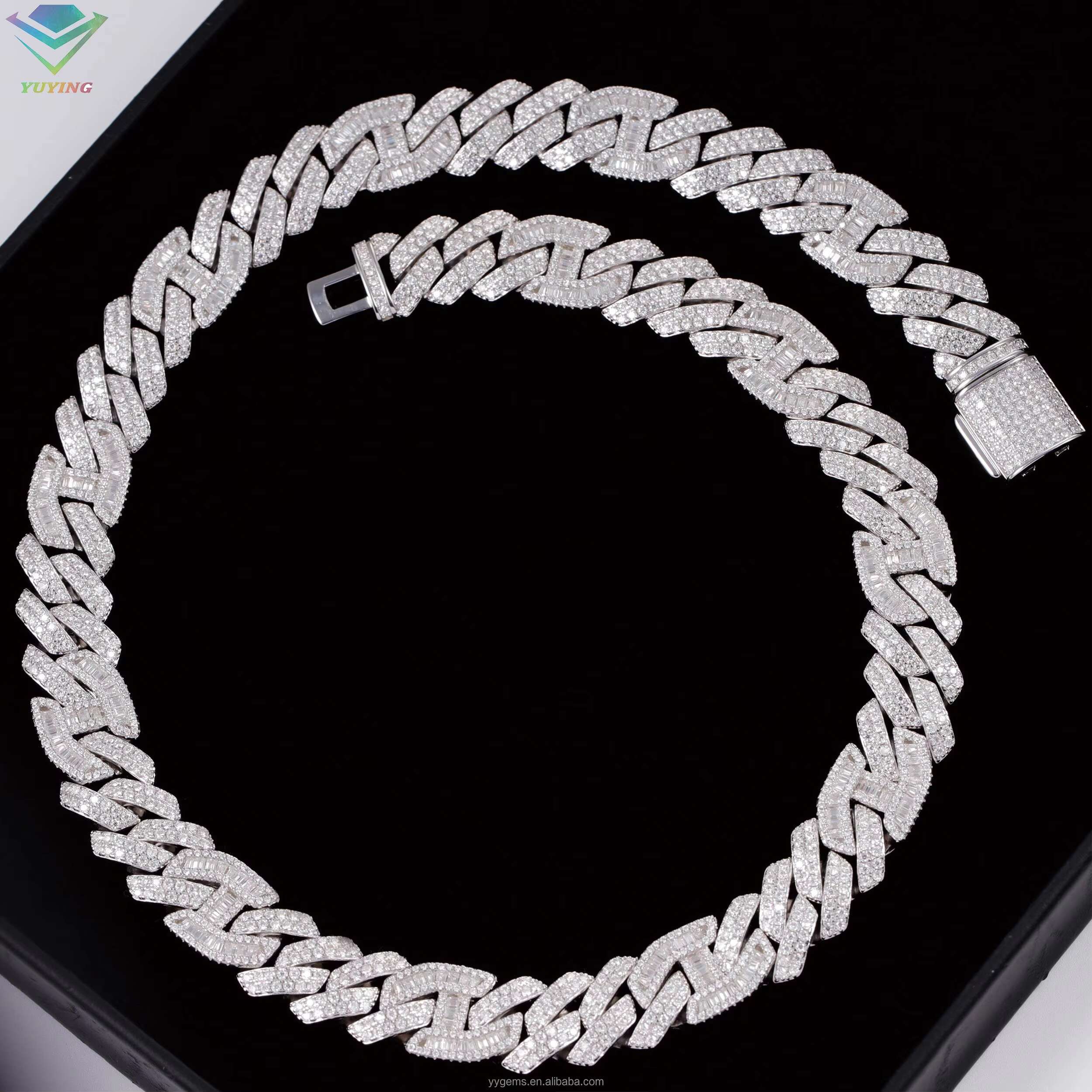 VVS Moissanite Iced Chain for Men 15mm Wide 925 Solid Silver Gold Plated Rapper Necklace Iced Out Diamond Cuban Link Chain