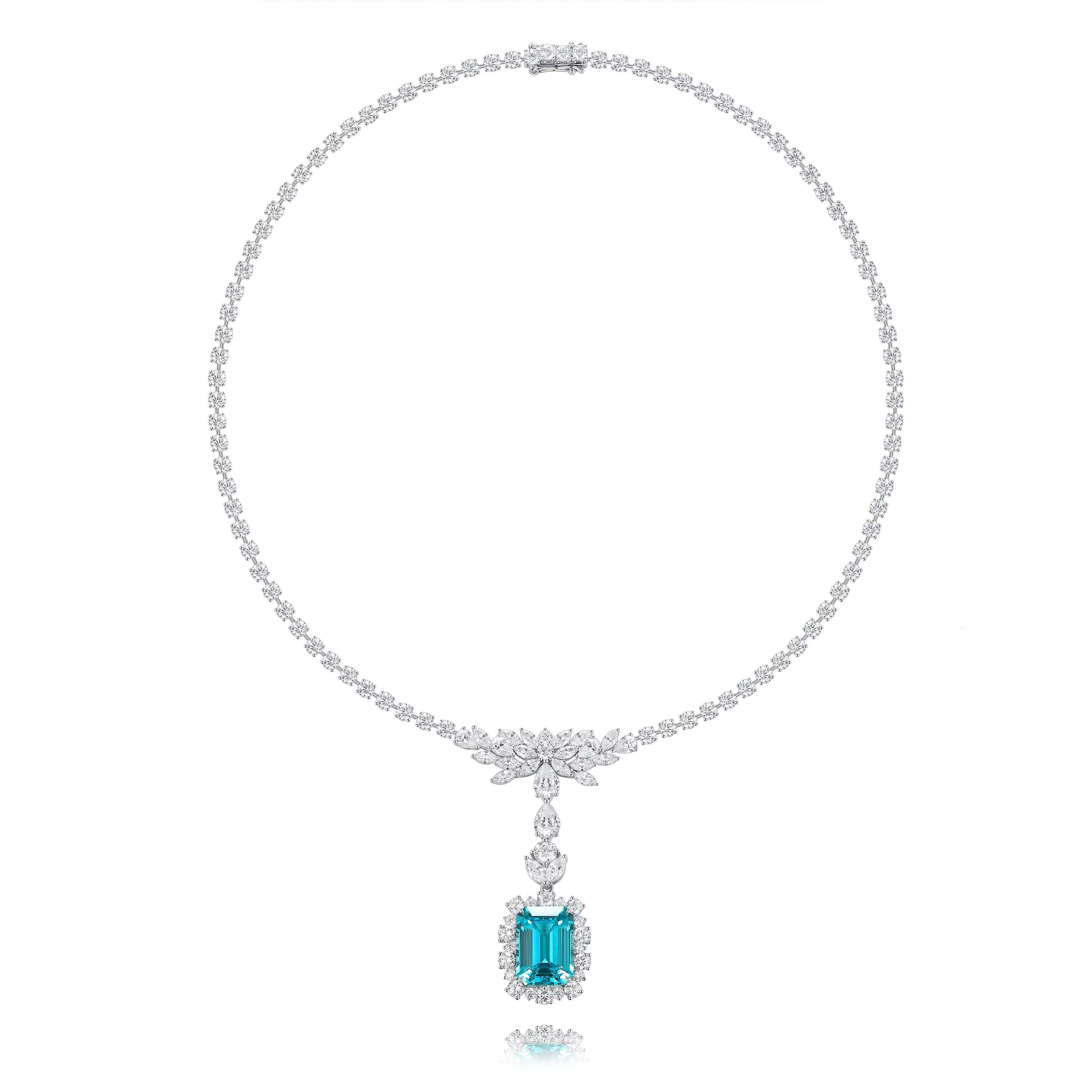 Fine Jewelry Paraiba Pendant Diamond Necklace 18K 14K Pure Gold Necklace Custom Paraiba Lab Diamond Necklace