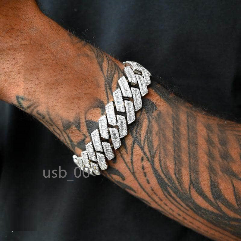 Iced Out Bling 19mm Rectangle CZ Heavy Chunky Cuban Link Chain Bracelet Silver Plated Zircon Big Bracelets Hip Hop Men Jewelry