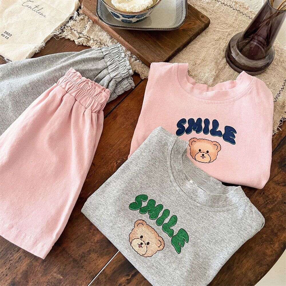 Korean Version Girl's Ins Children's Printed Short Sleeved T-Shirt Half Skirt Two-Piece Set Baby Fashionable Summer Clothing