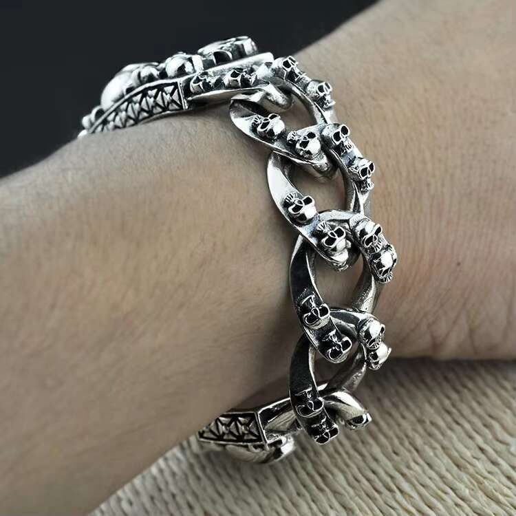 925 Sterling Silver Skull Bracelet for Men Thai Silver Punk Hip Hop Personality Bracelets