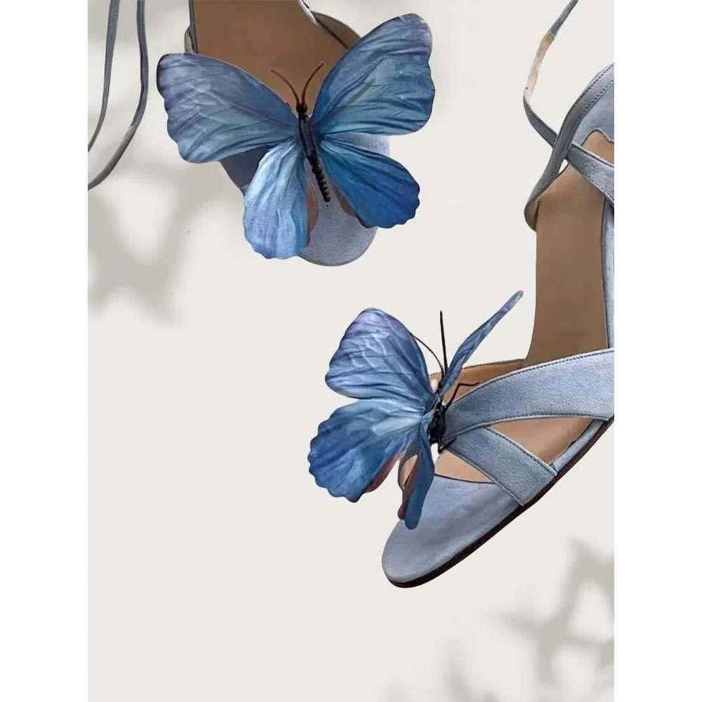 Fashionable Brand Cross Strap Bow Flower Sandals Sexy Lace up Single Shoes Versatile Open Toe Women's High Heels
