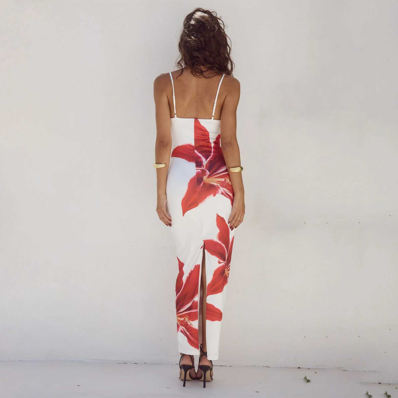 Womens cocktail Bodycon dress split Bodycon party floral print spaghetti strap dress sexy womens summer dress W250430