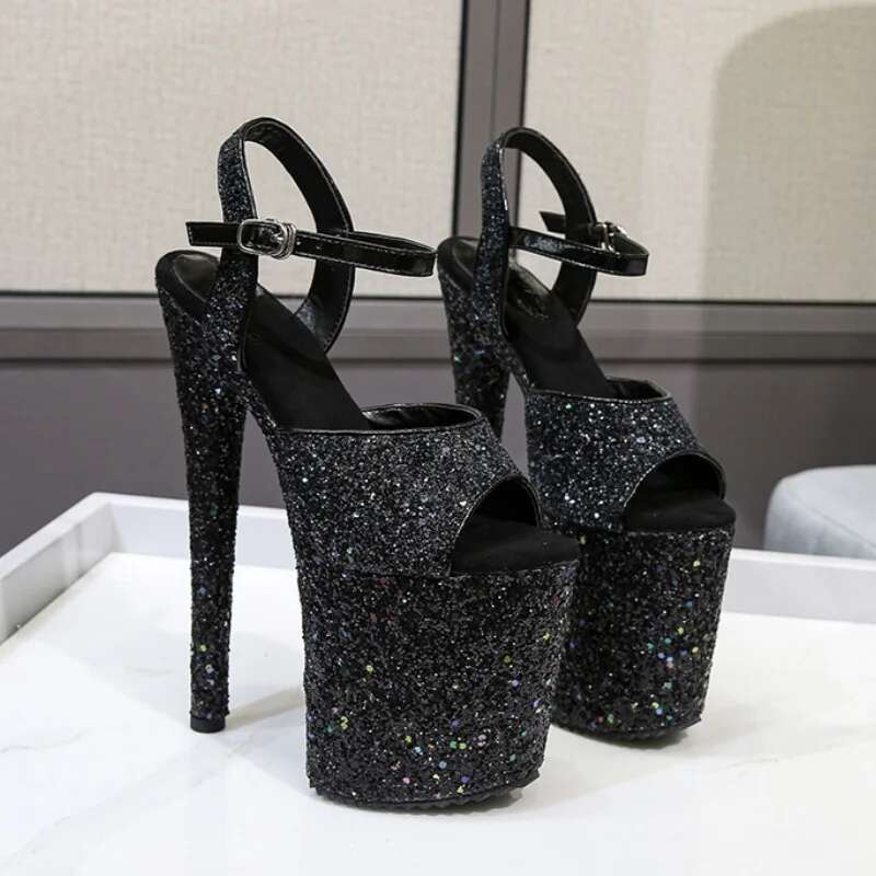 Designer Sexy Open High Heels Sparkling Sequined Women Platform Buckle Sandals Party Nightclub Shoes