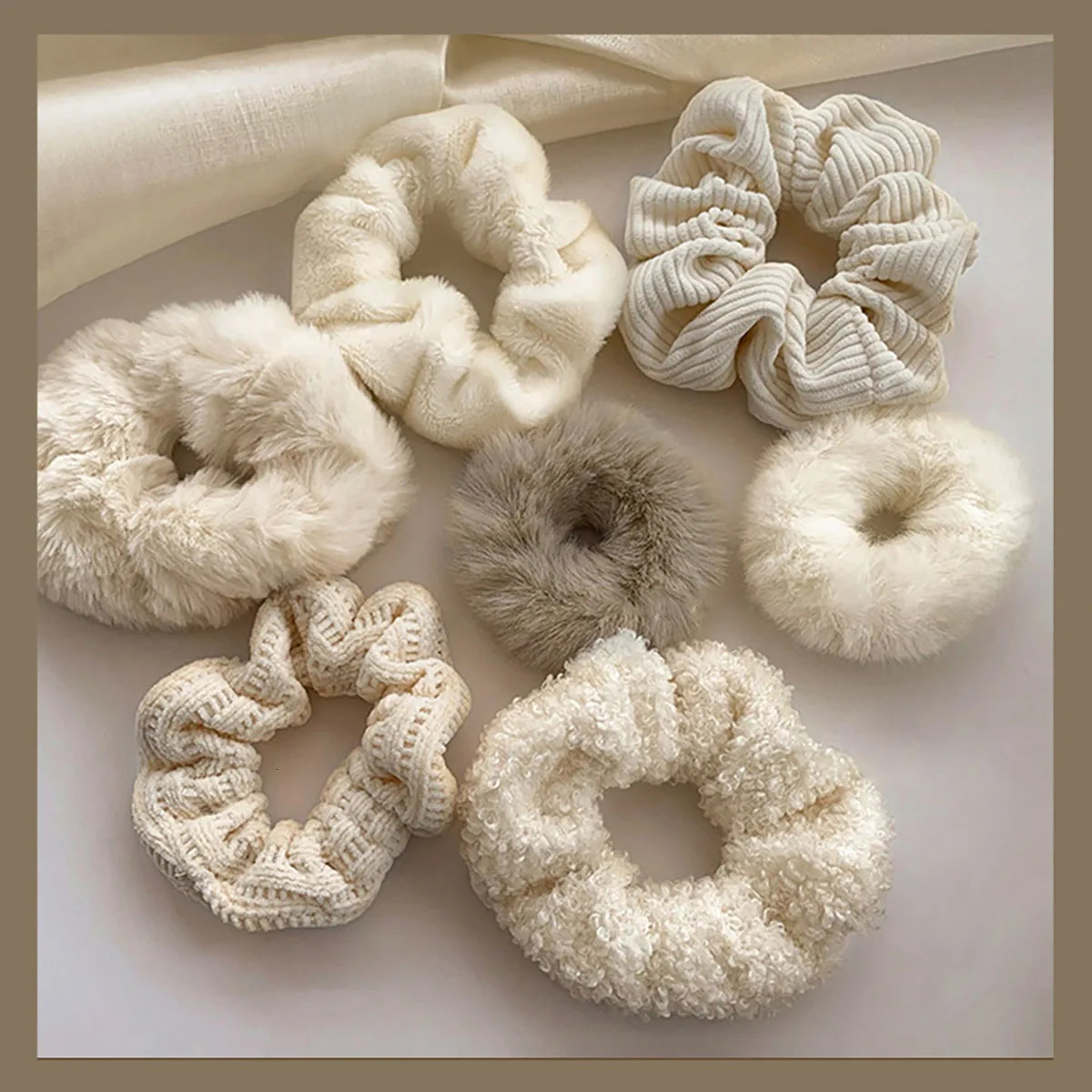 7-piece/set womens hair clip set with plush solid color headband suitable for girls ponytail holder rubber headband hair clip accessories 250430