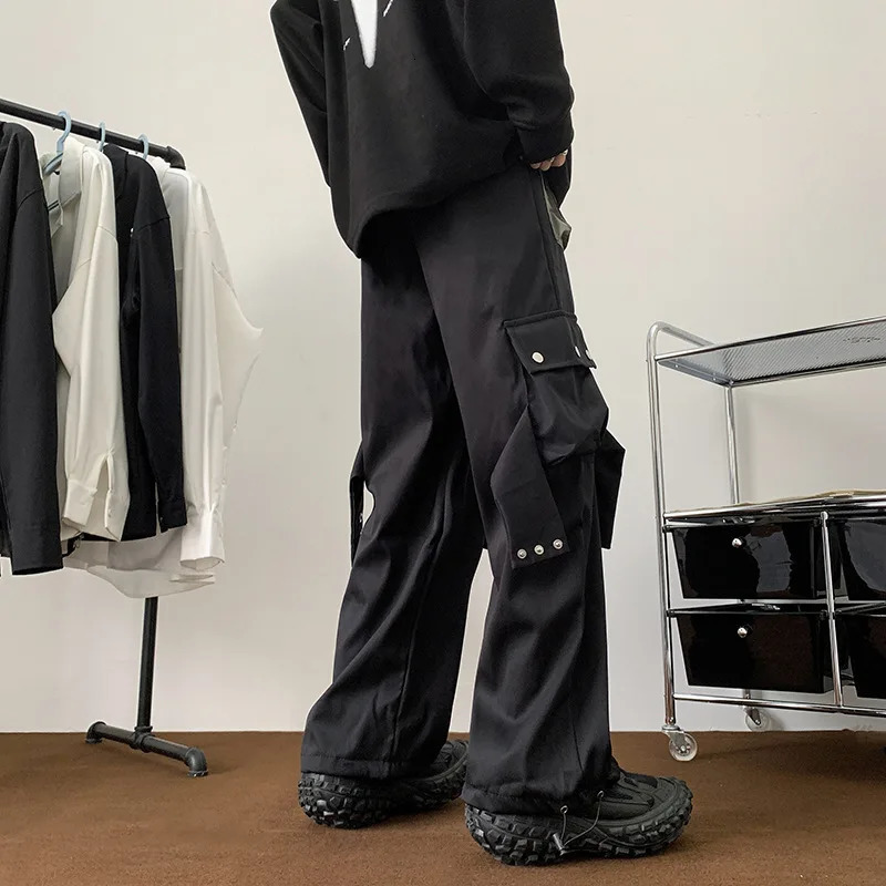 Streetwear hip-hop runners cargo pants mens jackets multi pocket black pants Harajuku fashion mens wide leg pocket sports pants 250423