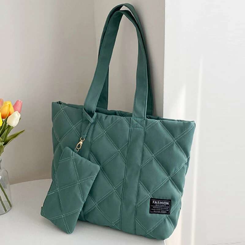 Women Handbag Fall/Winter Fashion Rhombus Space Nylon Suit Shoulder Large Capacity Solid Color All-Match Shopping Tote Bag