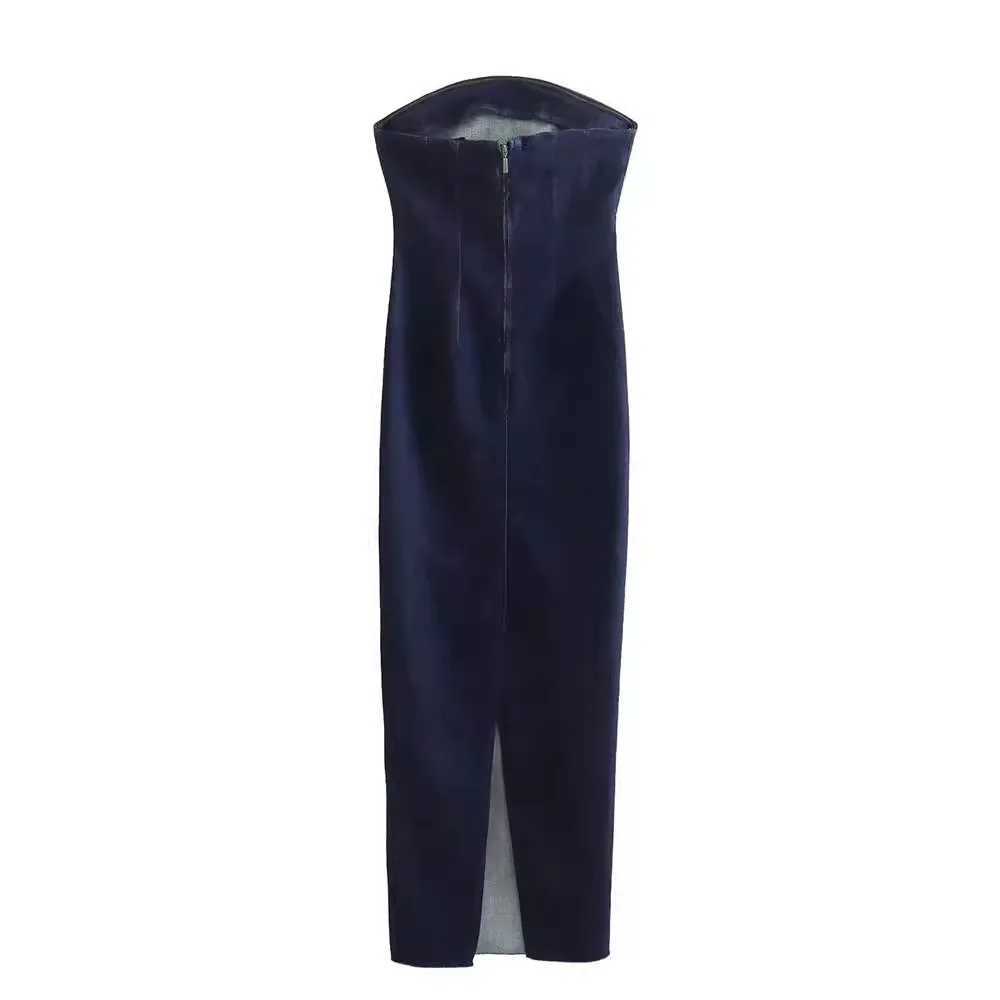Shoulder denim dress womens blue tight corset long dress womens Midi Bodycon dress womens 2024 elegant party dress W250430