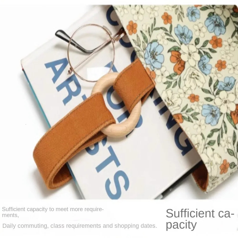 Vintage flower bucket bag large capacity mummy bag cute lunch bag canvas handbag Korean womens style 250427