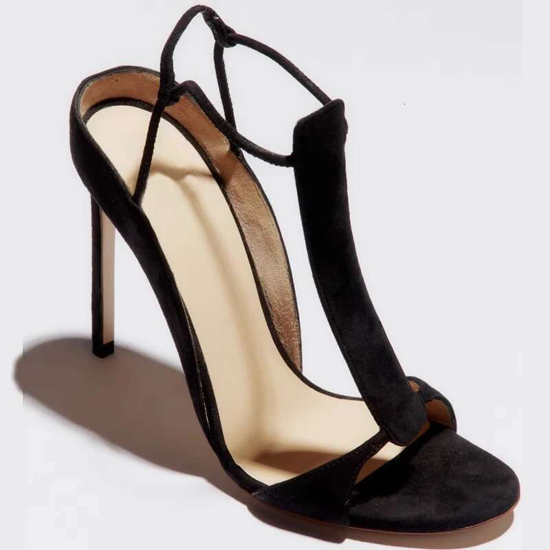 Fashion Brand Shoes T-Strap Slingback Round Suede Open Sexy Sandals Thin High Heeled Banquet Versatile Women Shoe