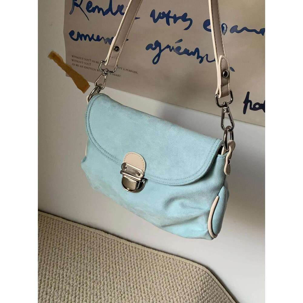 2025 new cool shoulder niche imitation suede underarm women's mint blue-green crossbody bag women