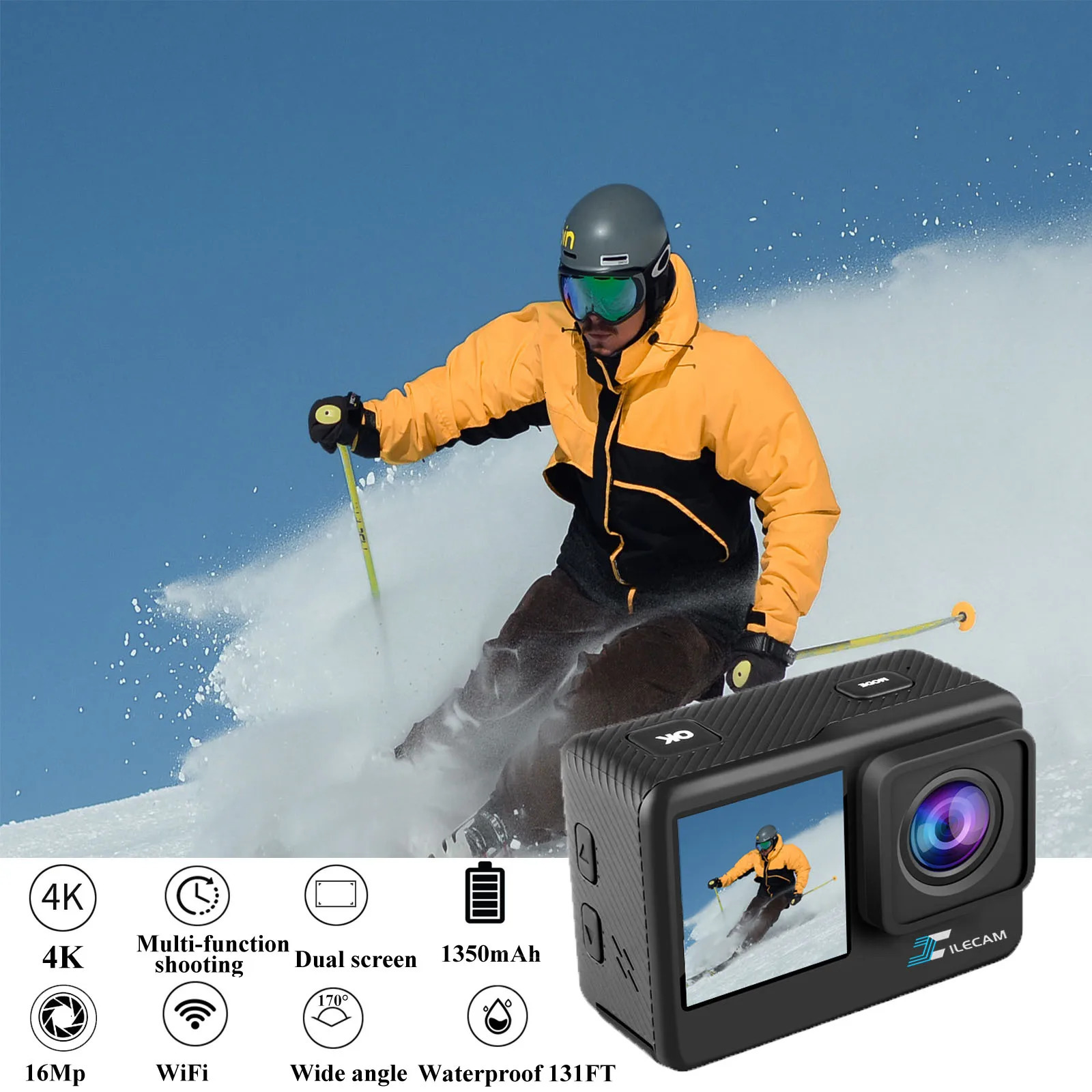 High definition 4k/30 fps 4k30fps action camera 2.0-inch screen WIFI remote viewfinder outdoor bicycle and diving mini DV camera 250425
