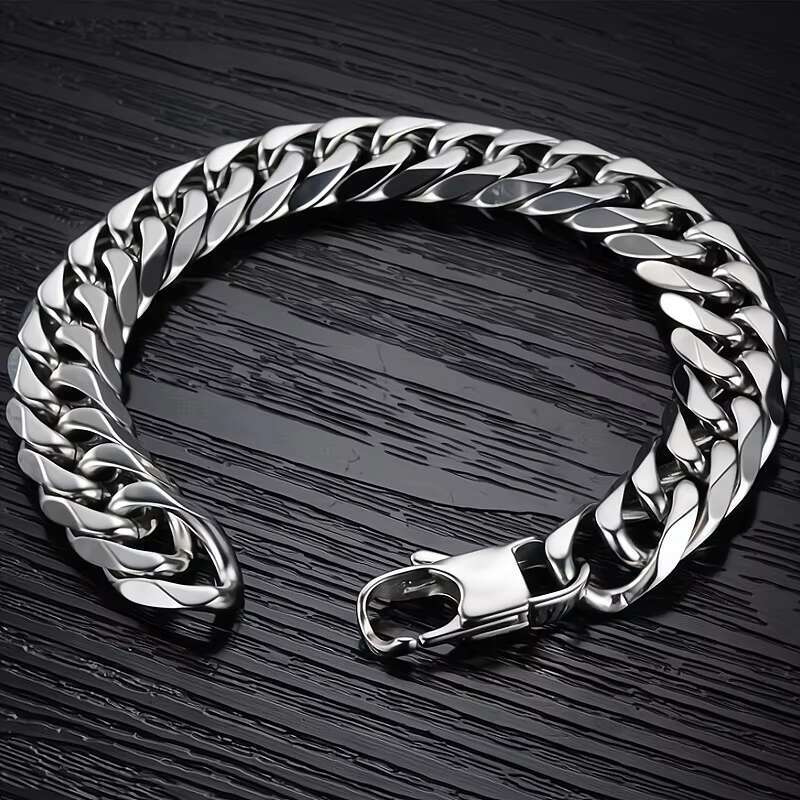 Fashion Silver 316L Stainless Steel Hip Hop 8mm 10mm 12mm 14mm Cuban Chain Bracelet for Men