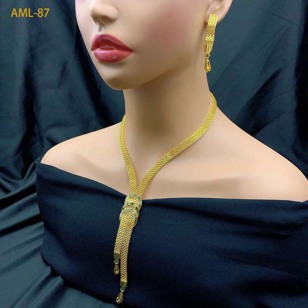 Ethiopian Bridal Jewelry Sets For Women Indian Dubai Gold Color Knot Design Necklace And Earrings Set Wedding