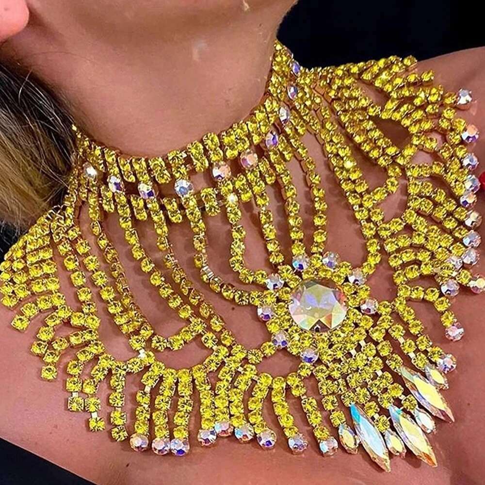 Stonefans Exaggerated Yellow Rhinestone Necklace Ring Set For Women Summer Accessories Bridal Jewelry Sets Wedding High Quality