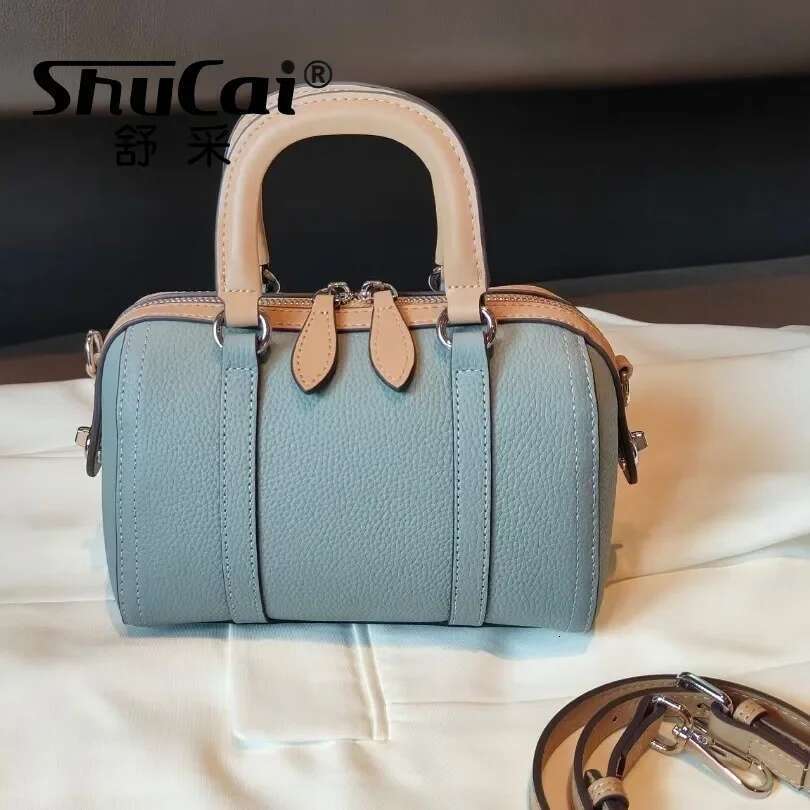 Genuine Leather Women's Boston Pillow Shoulder Crossbody Head Layer Cowhide Colorblocking Designer Bag For WomenNew