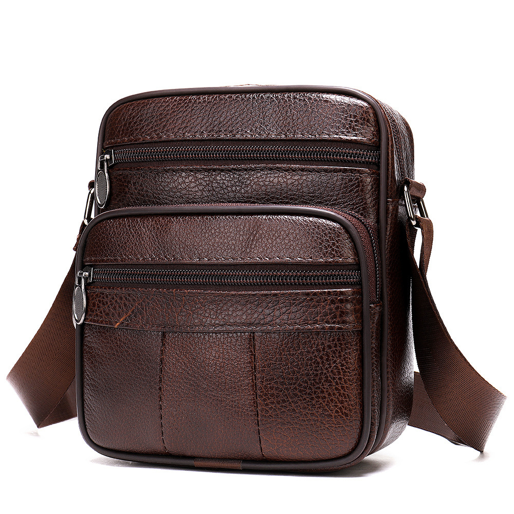 Malunte Genuine Leather Vertical Top layer Cowhide Casual One Shoulder Crossbody Bag, High end, Men's Bag Trendy