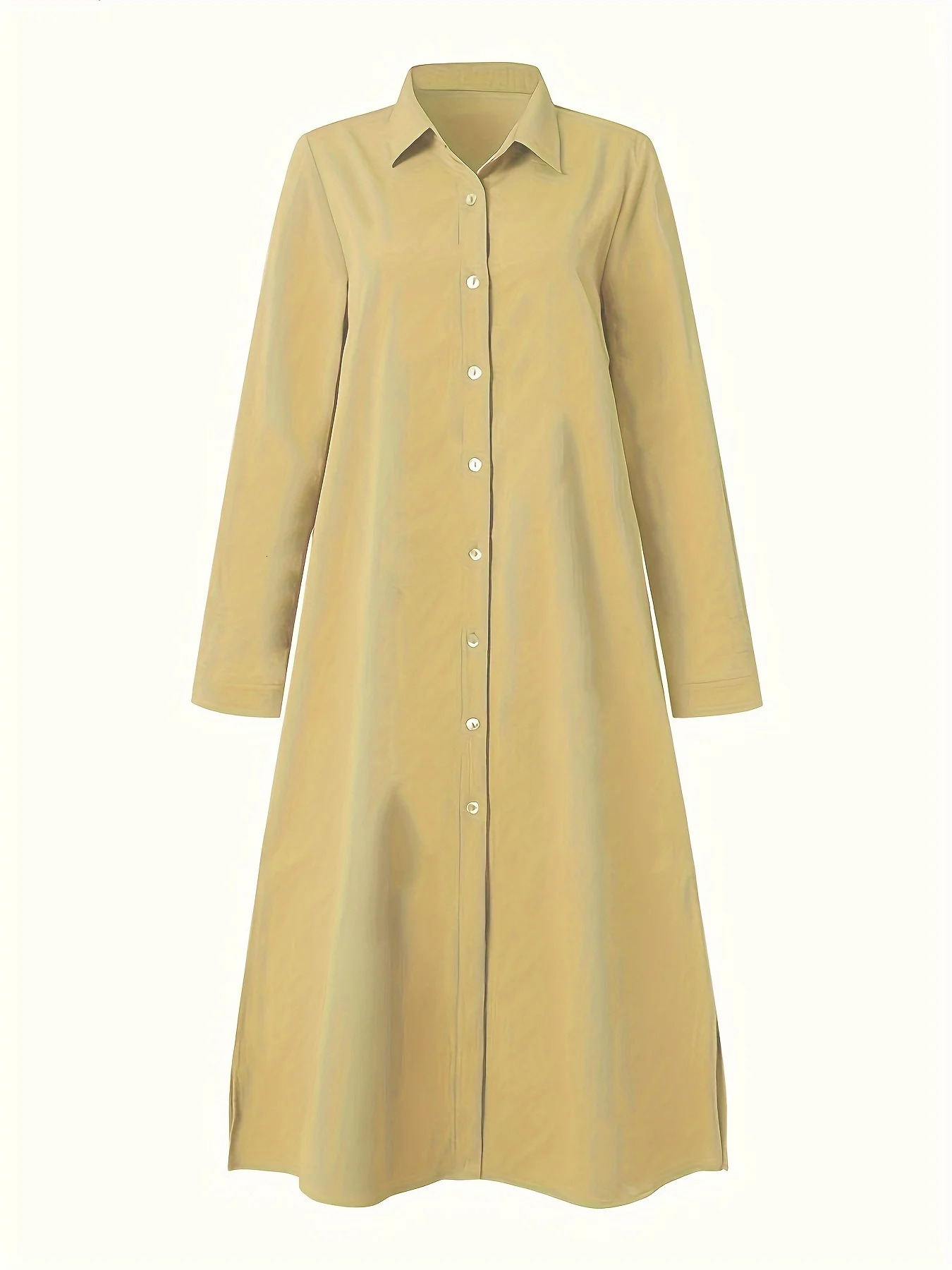 Plus size casual set womens Plus solid long sleeved button up collar split shirt and pants set 2-piece set 250427
