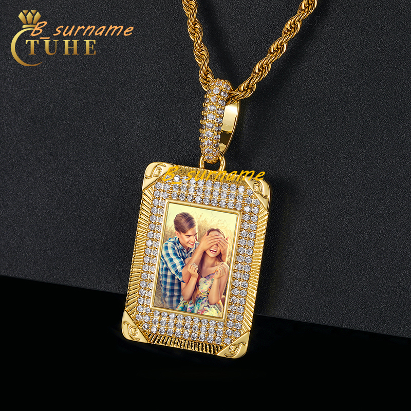 Hot Sale 5A CZ Brass Iced Out Hip Hop Custom Photo Frame Pendant Picture Pendant Necklace for Men