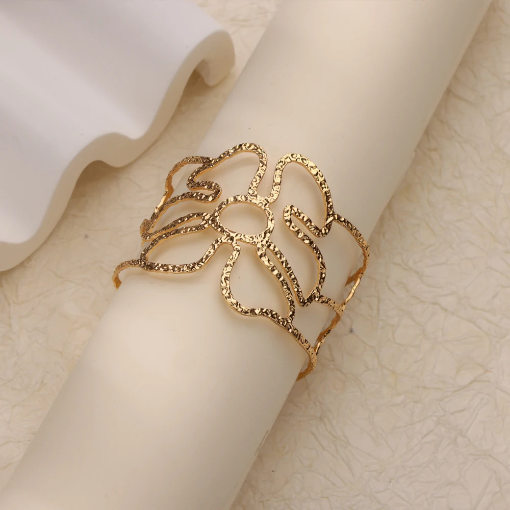 Stainless steel wide bracelet suitable for women gold flower leaf hollow cuff bracelet womens retro wedding jewelry gift 250425