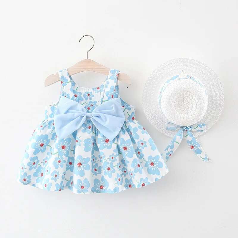 Summer Newborn Baby Toddler Girl Clothes Cotton Beach Suspender Dress+Sun Hat Princess Dresses
