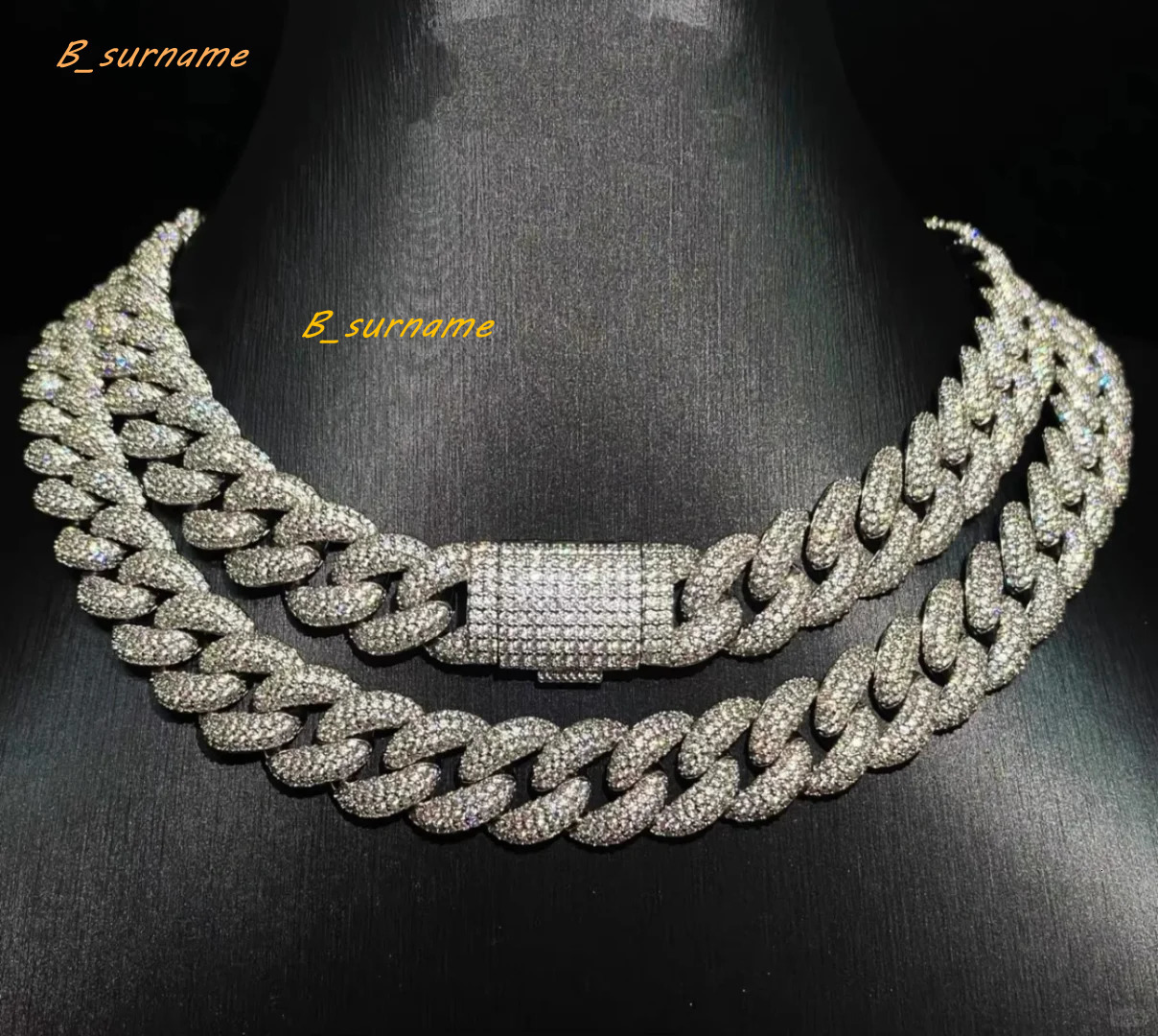 Fashion Hip Hop Jewelry 15mm 20mm Silver Necklace With Moissanite Cuban Link Chain Necklace for Gift
