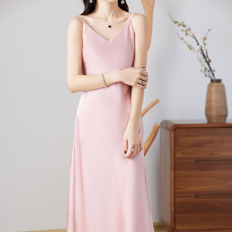 X285 New style inner long skirt for women Acetate base slim fit satin suspender dress