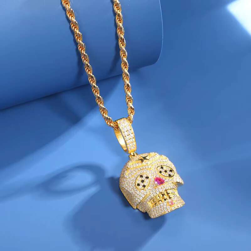 Iced Out Moissanite Skeleton Pendant Necklace Mens Micro Paved Hip Hop Jewelry Silver Personality Rock Trendy 2024