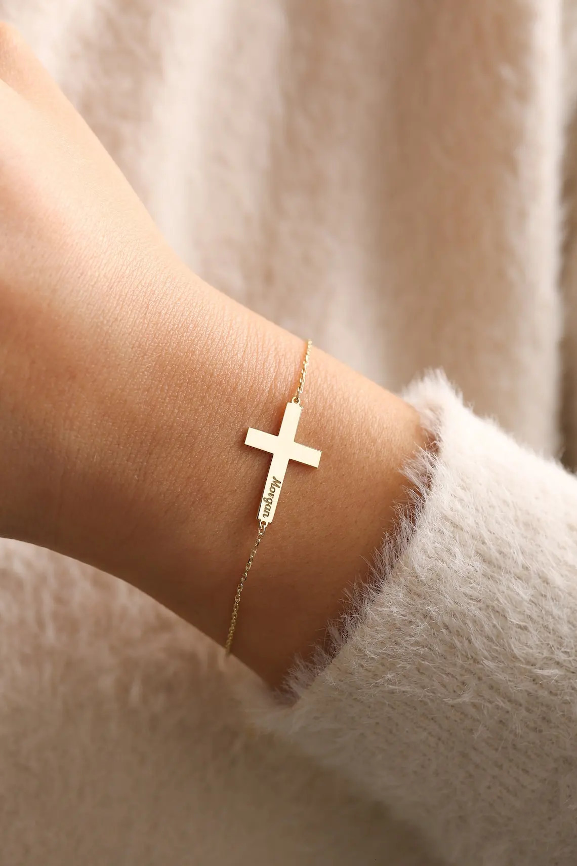 Personalized Cross Bracelet Women Silver Christian Bracelet Customized Stainless Steel Engraved Bracelet Baptism Guest Gifts 250430