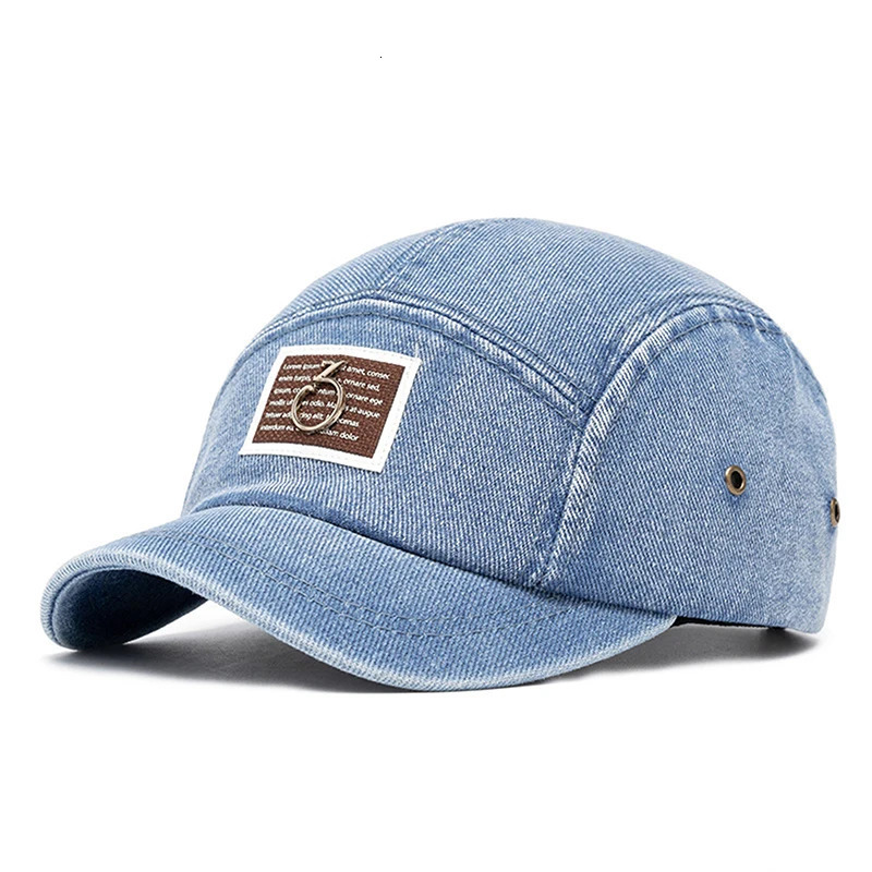 Womens letter metal logo denim baseball cap short Brim Washed Distressed hat Korean style sun protection snaps hat 250430