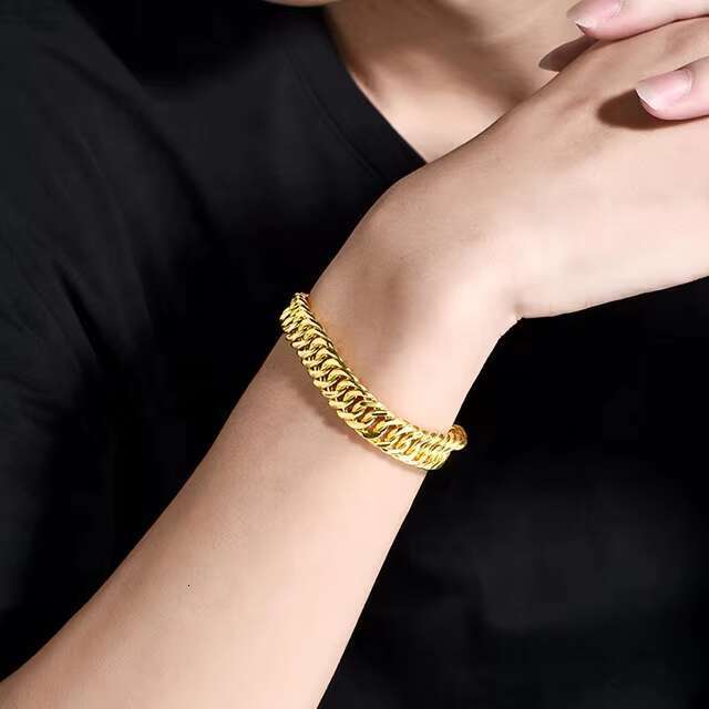 Xinfly 2023 Brand Engagement Wedding Waterproof Good Jewelry Pure 24k Yellow Gold G999 Men Women Cuban Flat Chain Bracelets