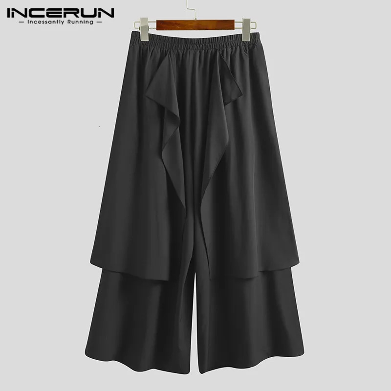 INCERUN Mens Irregular Pants Solid Jogger Street Clothing Elastic Waist Skiing Wide Legs Trouser Mens Loose Punk Pantalon S-5XL 250428