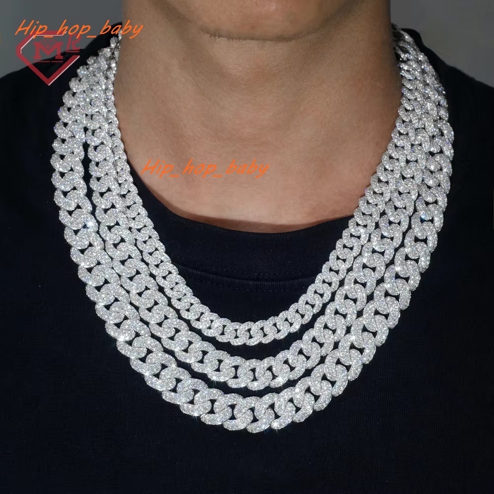 Hiphop 12mm Cuban Chain 925 Sterling Silver Miami Vvs Iced Out Moissanite Cuban Link Chain