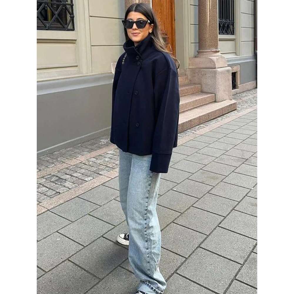 Solid Women Turtleneck Coat Elegant Full Sleeves Female Jacket 2025 New Fashion Spring Autumn Single Breasted Loose Lady Outwear