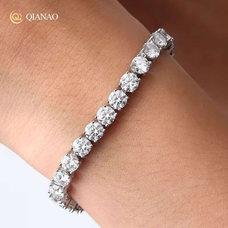 Women Fine Jewelry Chain VVS 5MM Moissanite Diamond Tennis Bracelet Hip Hop Style 925 Sterling Silver Tennis Chain Bracelet