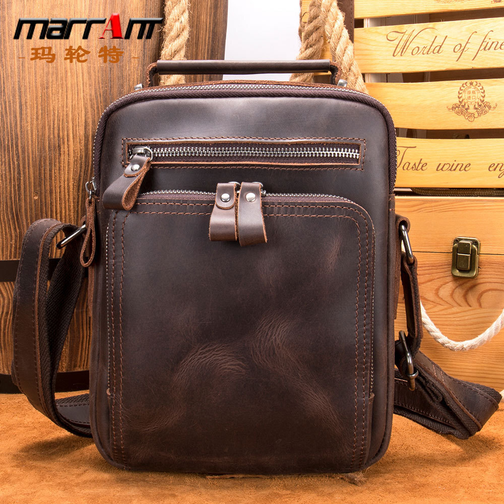 Malinte genuine Mad Horse leather bag, multifunctional cowhide iPad shoulder bag